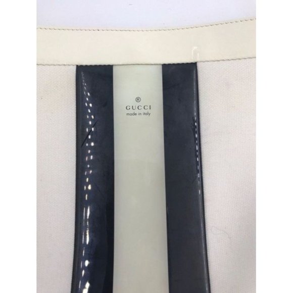 Gucci Vintage White Canvas and Patent Leather Satchel with Black Stripe - Picture 3 of 7